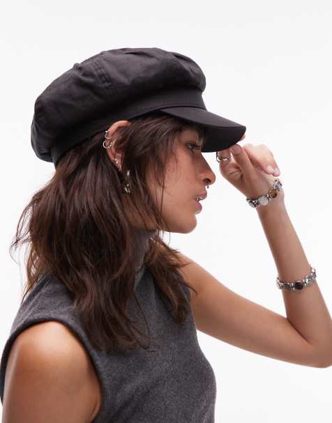 ASOS DESIGN baker boy hat in black with adjustable size tie - view 1