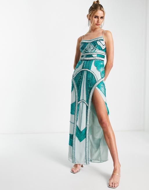 ASOS DESIGN balearic embellished maxi dress in blue