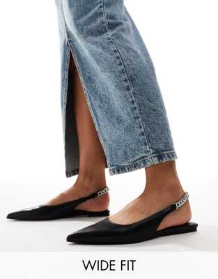 ASOS DESIGN - Ballerinas in Schwarz mit Kettenfersenriemen,weite Passform