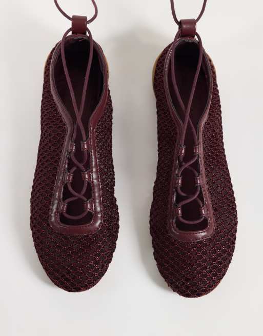 ASOS DESIGN ballerine stringate Liquorice in mesh bordeaux, 2 di 4