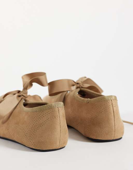 ASOS DESIGN ballerine stringate Loom in camoscio sintetico color tortora, 4 di 4