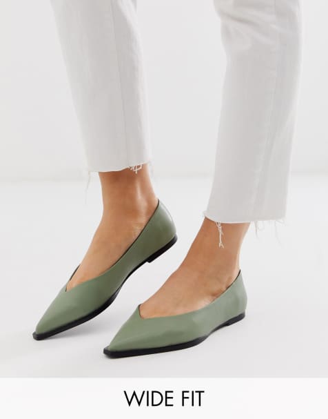 ASOS DESIGN - Ballerines pointure large à empeigne haute - Olive