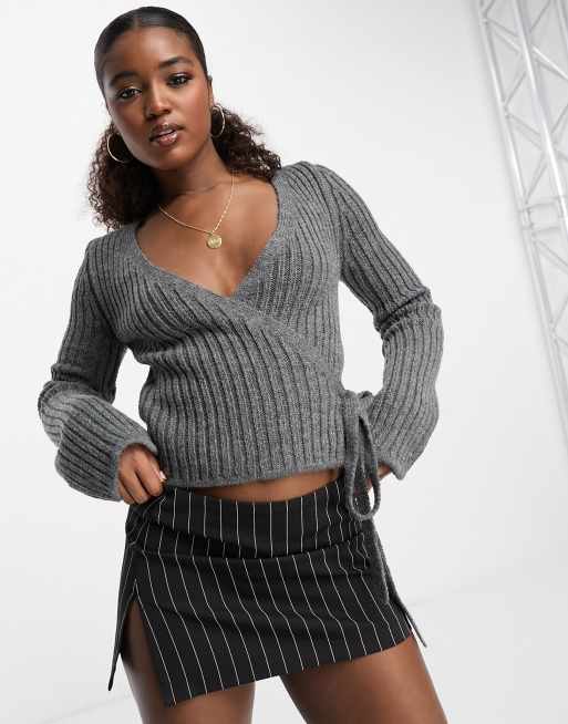 Gray 2025 wrap sweater