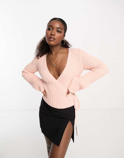 ASOS DESIGN - Ballettrui met overslag en gestrikte taille in roze