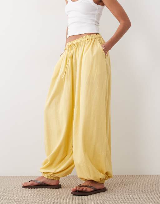 ASOS DESIGN – Ballon-Schlupfhose aus Leinenmix in Buttermilchgelb, 2 von 5