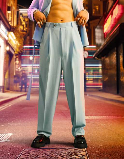 ASOS DESIGN – Ballonförmige Anzughose aus Crinkle-Stoff in Blau