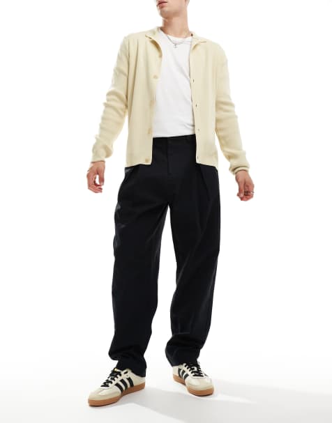 ASOS DESIGN balloon chinos with pleats in black - view 1