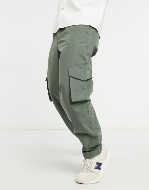 ASOS DESIGN balloon fit cargo pants in khaki ASOS