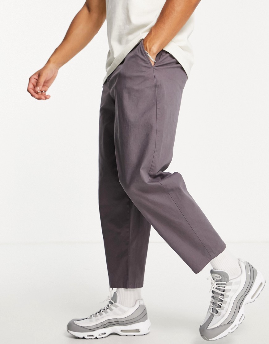 ASOS DESIGN balloon fit chinos in charcoal-Purple