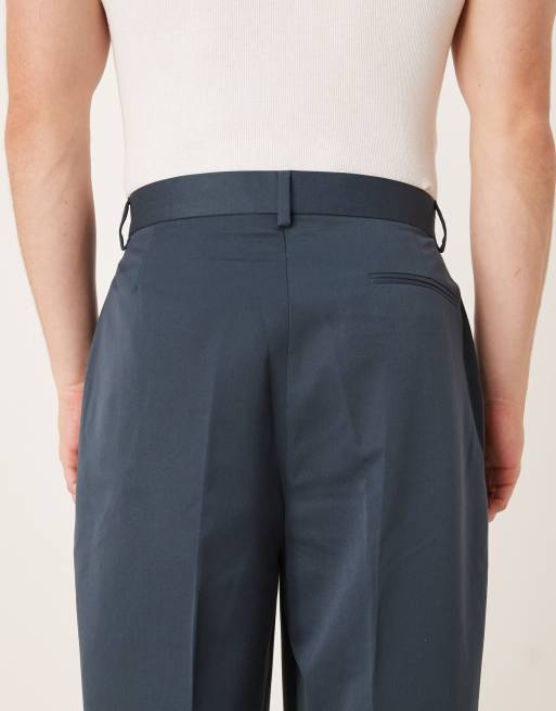 ASOS DESIGN balloon fit dress pants with front pleats in dark blue