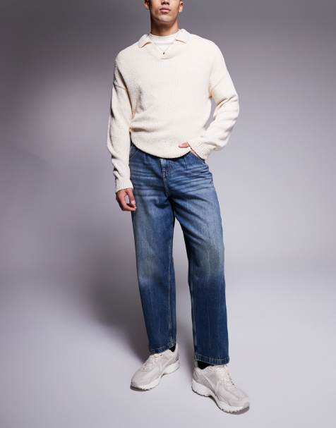 ASOS DESIGN balloon fit jeans with vintage tint in mid dark wash blue - view 1