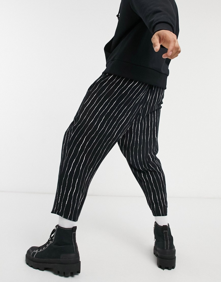 ASOS DESIGN balloon fit pants in black and white stripe