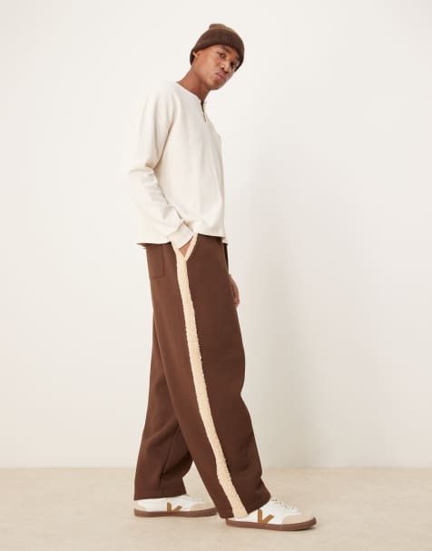 ASOS DESIGN balloon fit sweatpants with borg lining in khaki - view 1