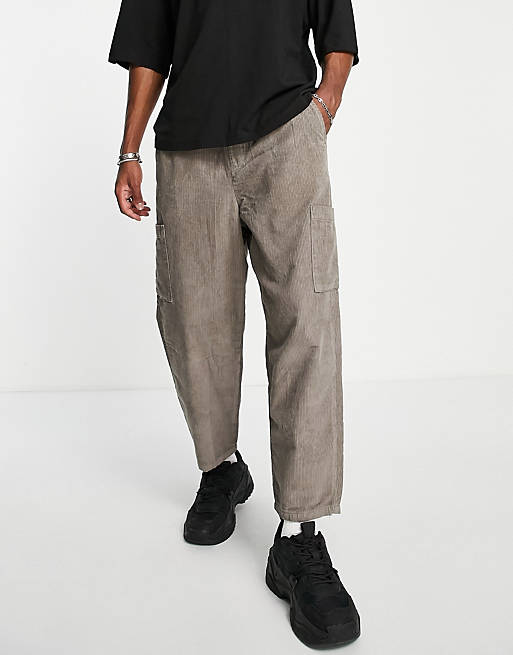 ASOS DESIGN balloon fit trousers in cord with cargo pockets
