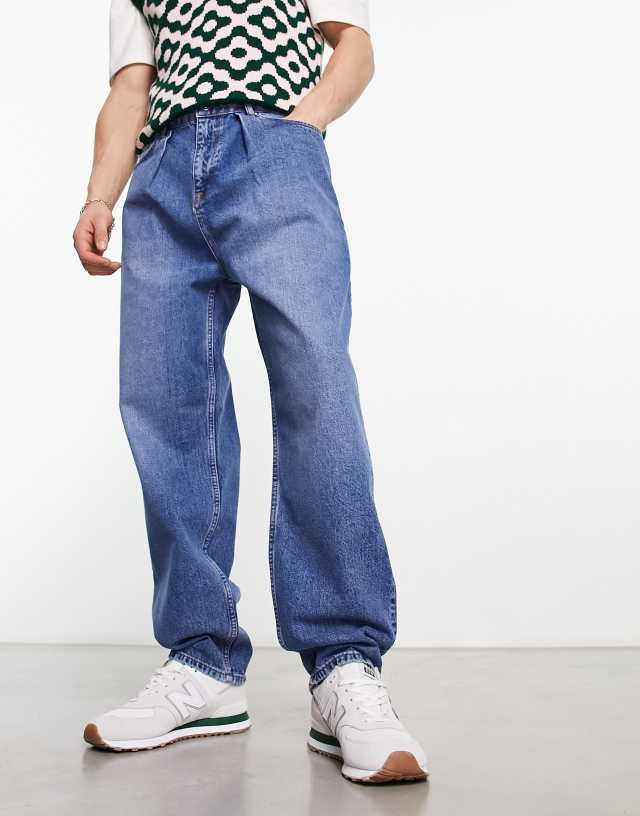 ASOS DESIGN balloon jeans in mid wash blue