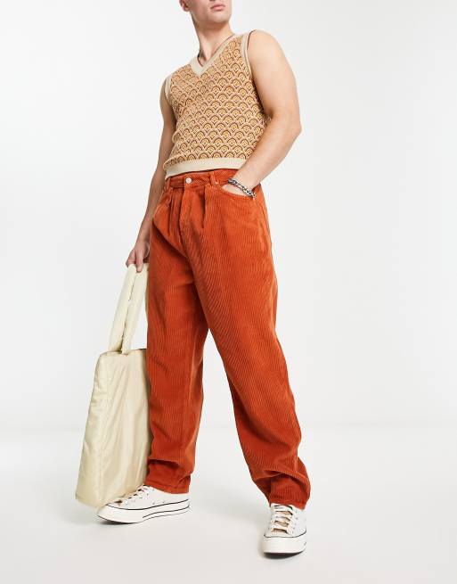 ASOS DESIGN balloon jeans in orange cord