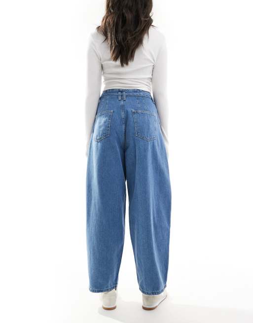 デニム・ジーパン Extra Wide Balloon Pants Deep Blue Denim Parachute Cargo Pant Big Girls S-xl - Light Wash