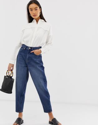 ASOS DESIGN Balloon leg boyfriend jeans in dark mid wash blue