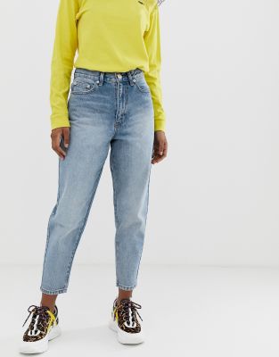 asos design balloon leg boyfriend jeans in patchwork print