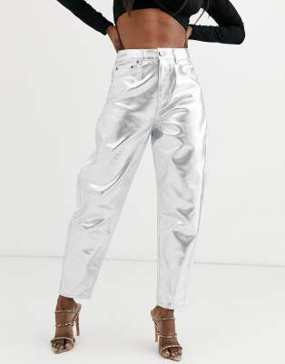 metallic jeans silver
