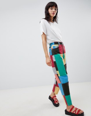 Balloon leg boyfriend jeans in patchwork print-Multi