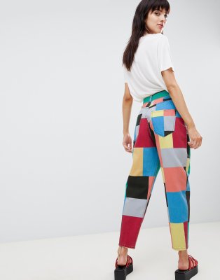 coloured patchwork jeans