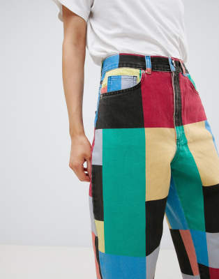 coloured patchwork jeans