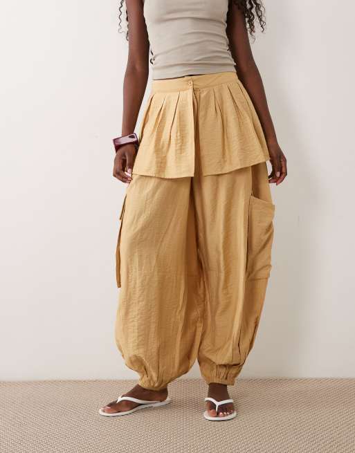 ASOS DESIGN balloon leg skirt detail pants in camel, 2 of 5
