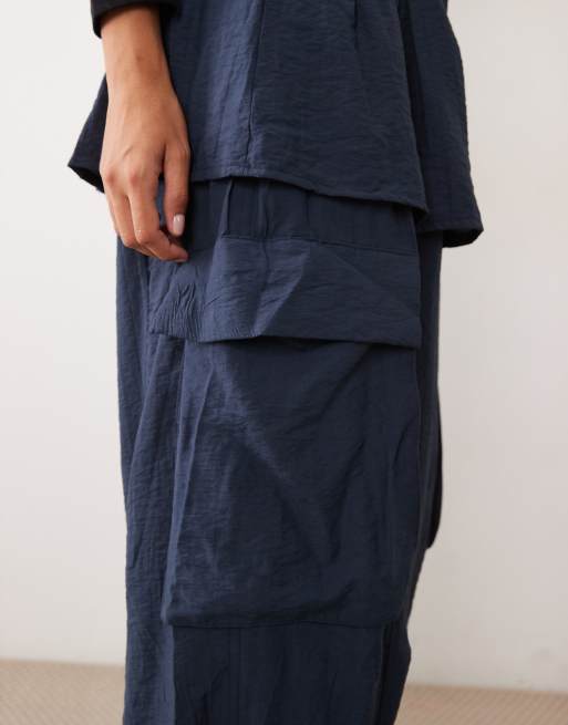 ASOS DESIGN balloon leg skirt detail pants in navy, 5 of 5