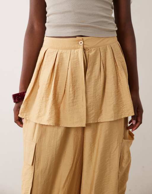 ASOS DESIGN balloon leg skirt detail trousers in camel, 3 of 5