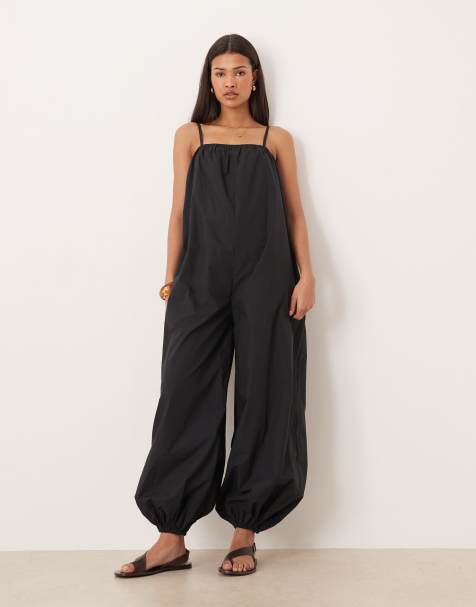 ASOS DESIGN balloon leg strappy jumpsuit in black - view 1