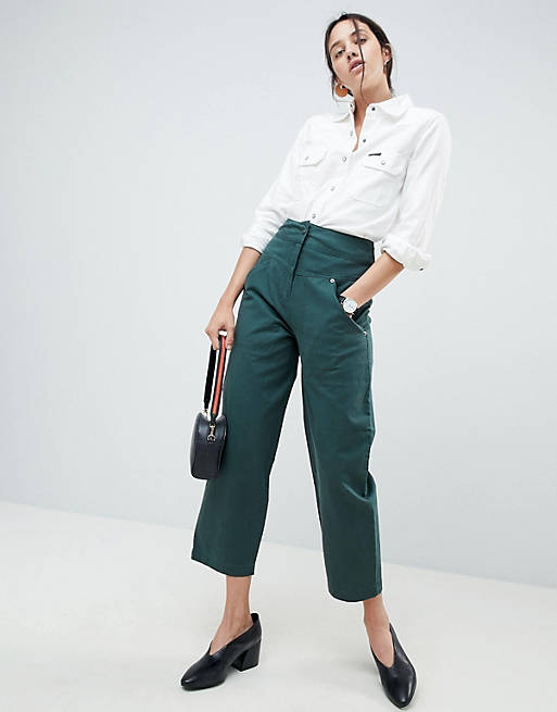 ASOS DESIGN balloon leg trousers with detachable back pocket in forest ...