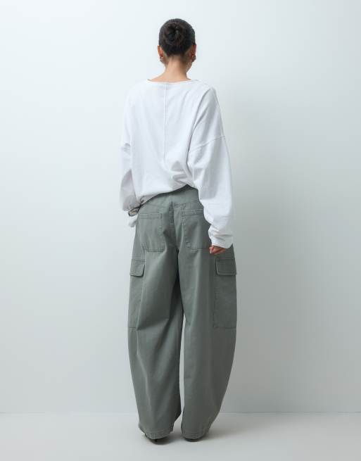 ASOS DESIGN balloon pant with drawstring waist in khaki, 3 of 5