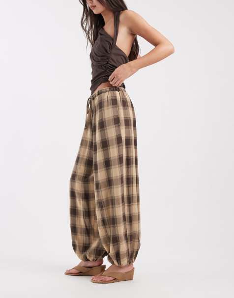 ASOS DESIGN balloon pants in cream check - view 1