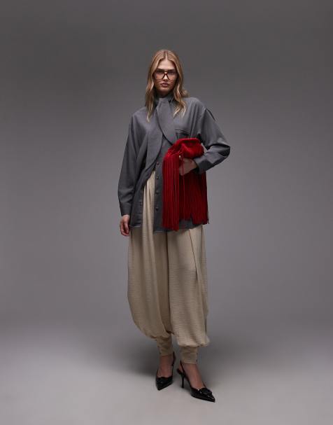 ASOS DESIGN balloon pants with cuff detail in sand - view 1