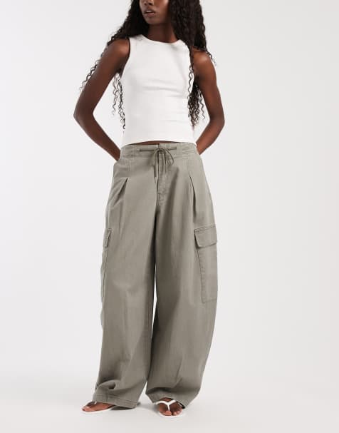 ASOS DESIGN balloon pants with drawstring waist in khaki - view 1