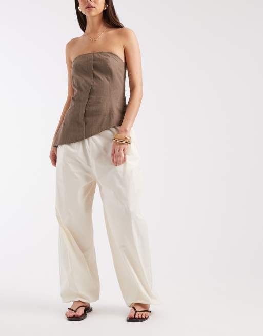 ASOS DESIGN balloon pants with frill cuff in white, 3 of 5