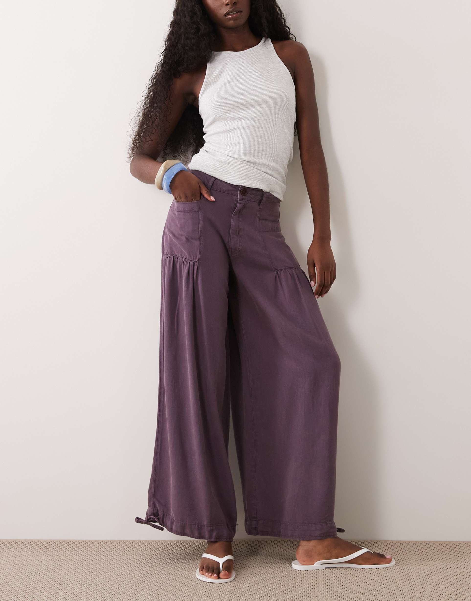 asos design balloon pants with front pockets and adjustable tie hem in brown