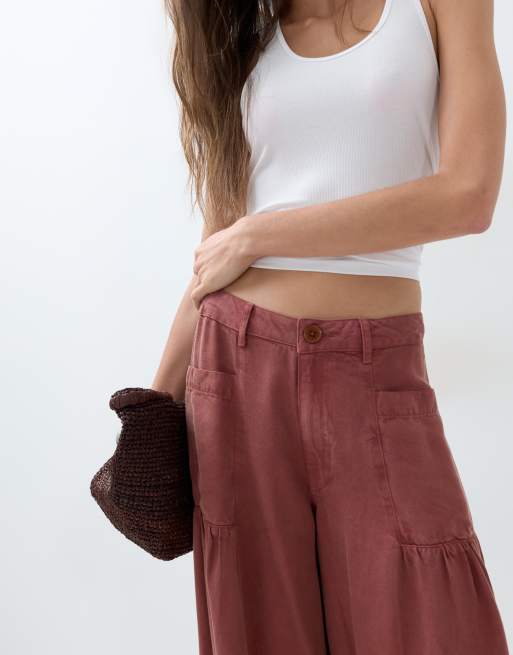 ASOS DESIGN balloon pants with front pockets and adjustable tie hem in rust , 3 of 5