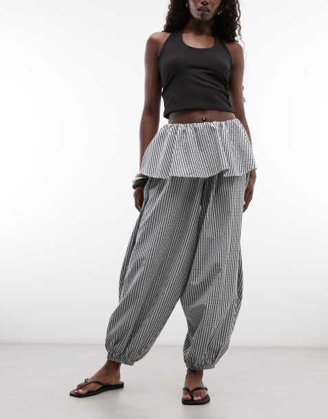 ASOS DESIGN balloon pants with skirt overlay detail in black & white plaid - view 1