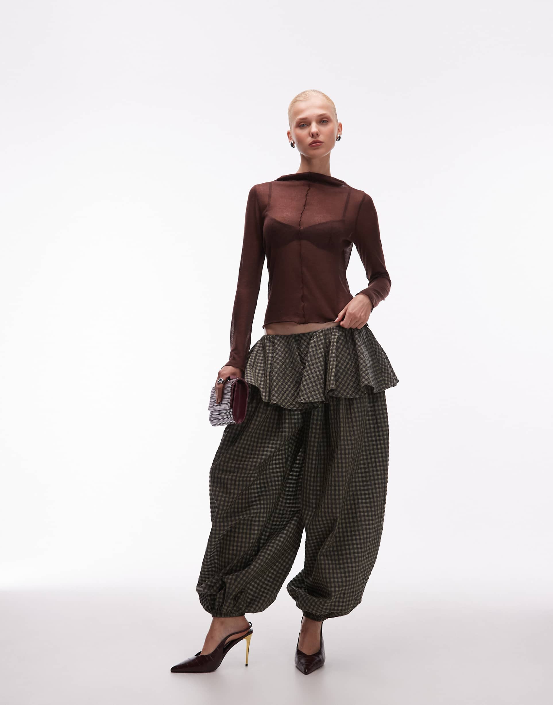 asos design balloon pants with skirt overlay detail in gingham