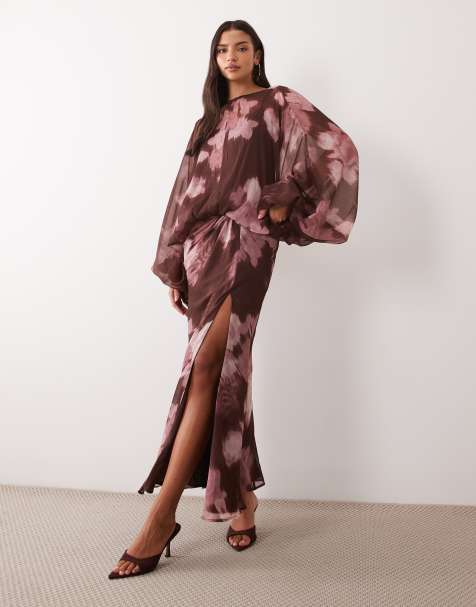 ASOS DESIGN balloon sleeve blouson waist maxi dress in blurred floral print - view 1
