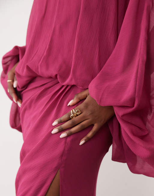 ASOS DESIGN balloon sleeve blouson waist maxi dress in raspberry, 2 of 4