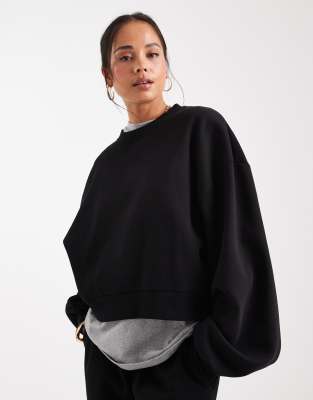 Asos Design Balloon Sleeve Brushback Sweatshirt In Black