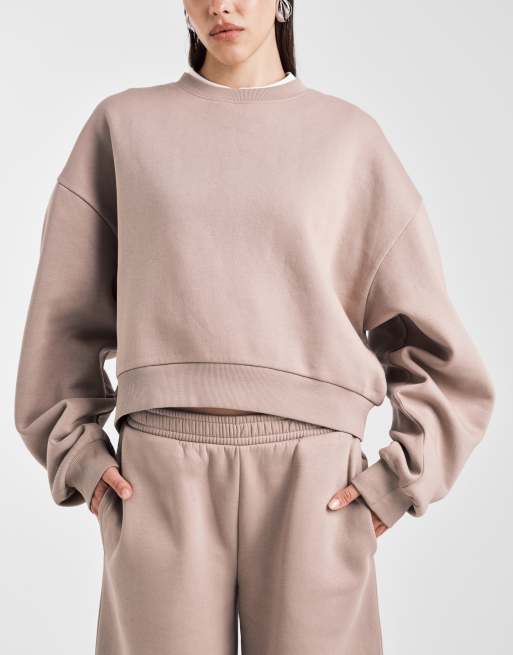 ASOS DESIGN balloon sleeve brushback sweatshirt in mocha taupe, 2 of 4