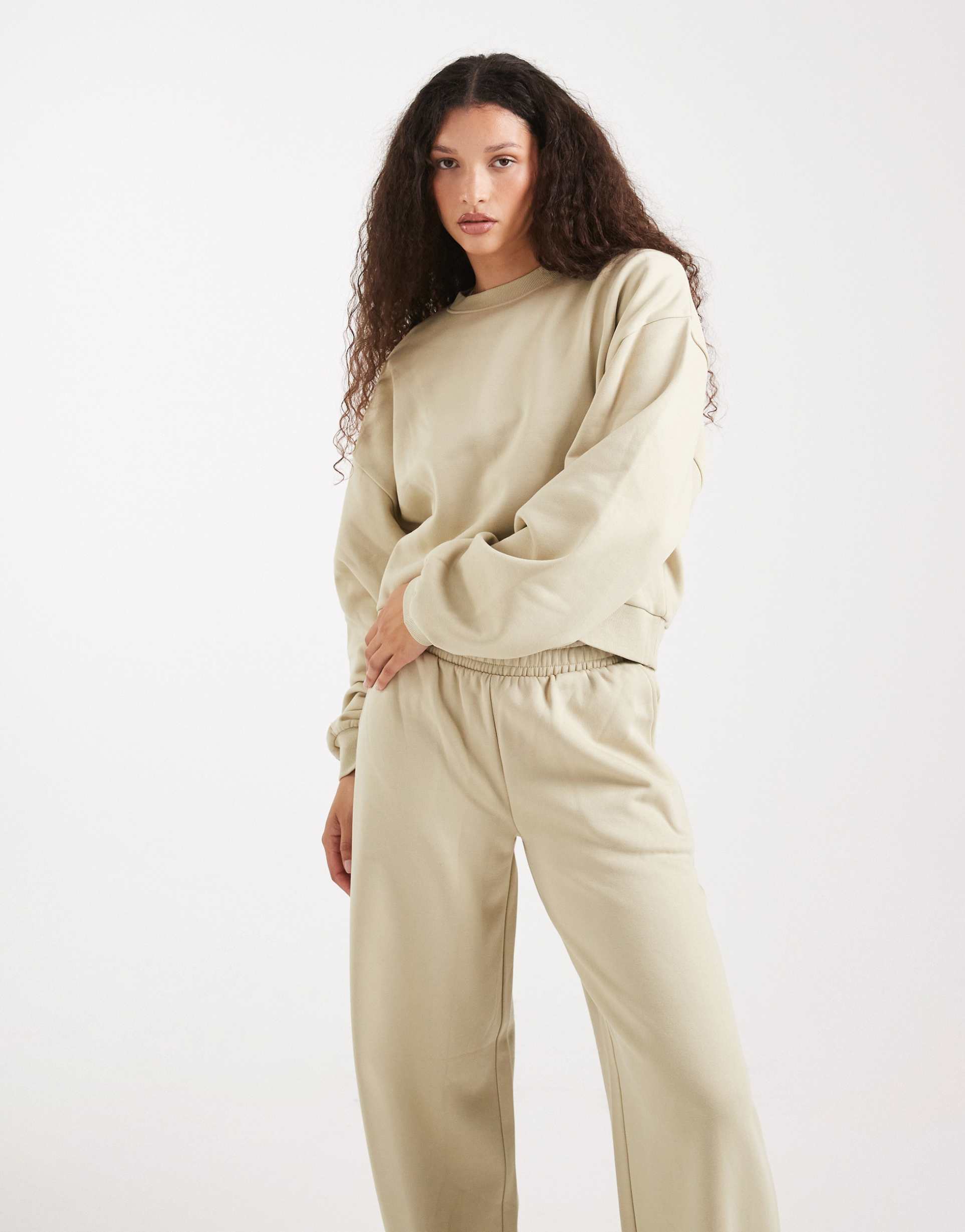 asos design balloon sleeve brushback sweatshirt in olive green