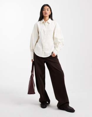 Asos Design Balloon Sleeve Fitted Shirt In White