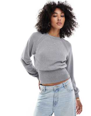 Asos Design Balloon Sleeve Knit Sweater With Cinched Waist In Gray