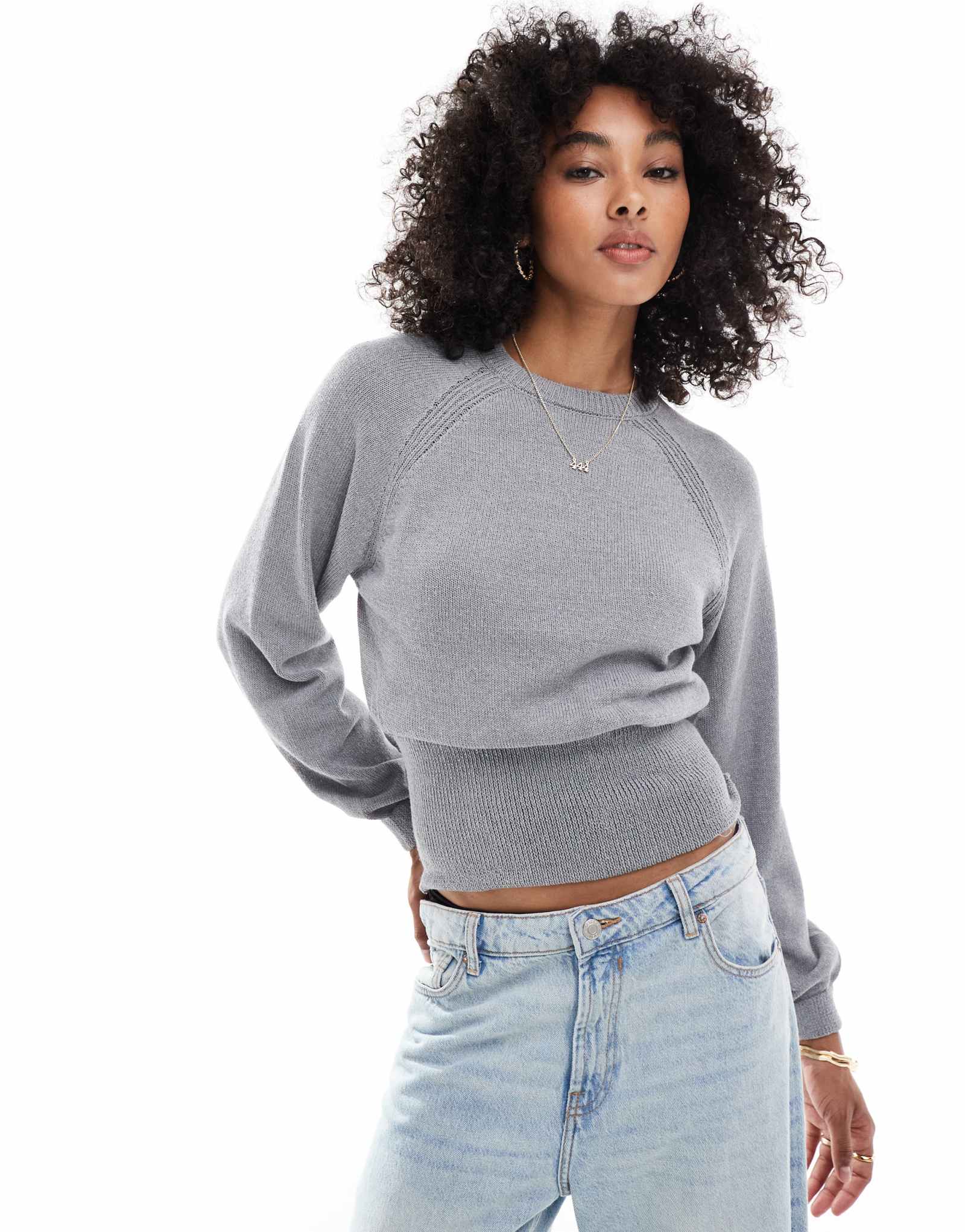 Вязаный свитер ASOS DESIGN с рукавами-баллонами и зауженной талией вересково-серого цвета