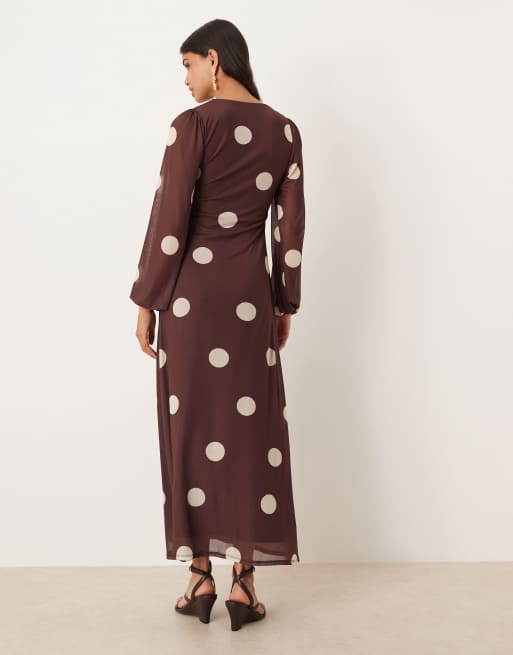 ASOS DESIGN balloon sleeve maxi dress in brown polka dot, 4 of 4